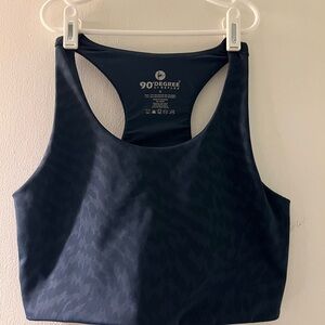 90 Degree By Reflex Navy Patterned Sports Bra